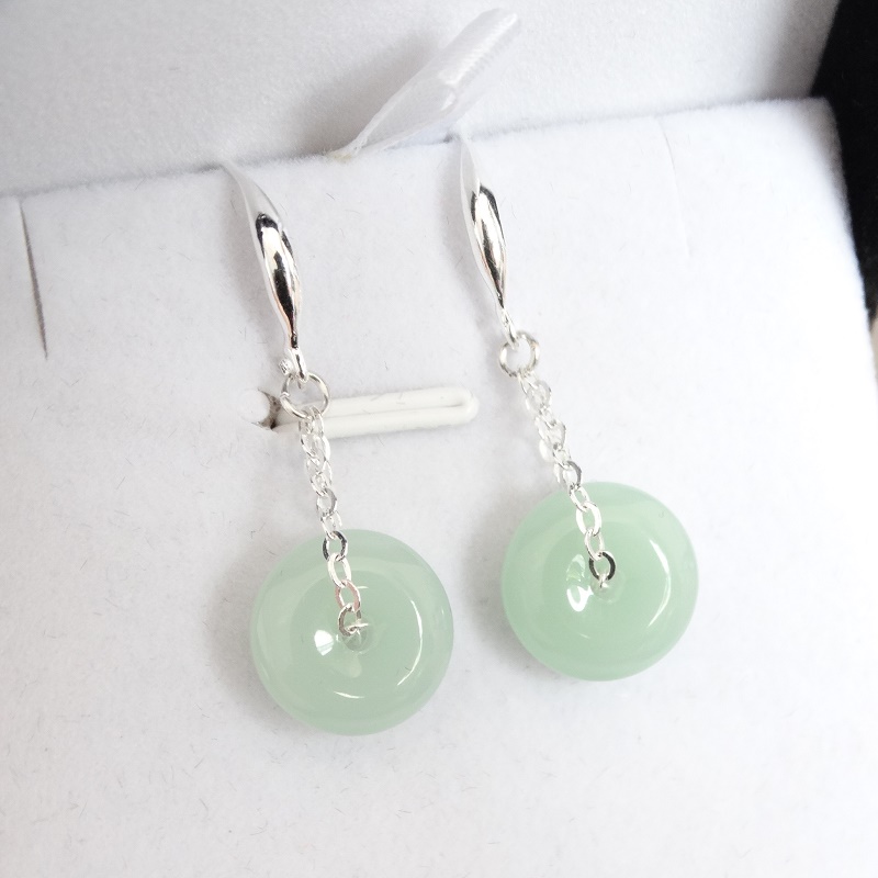 原创新款翡翠玉耳坠纯银玉耳圈