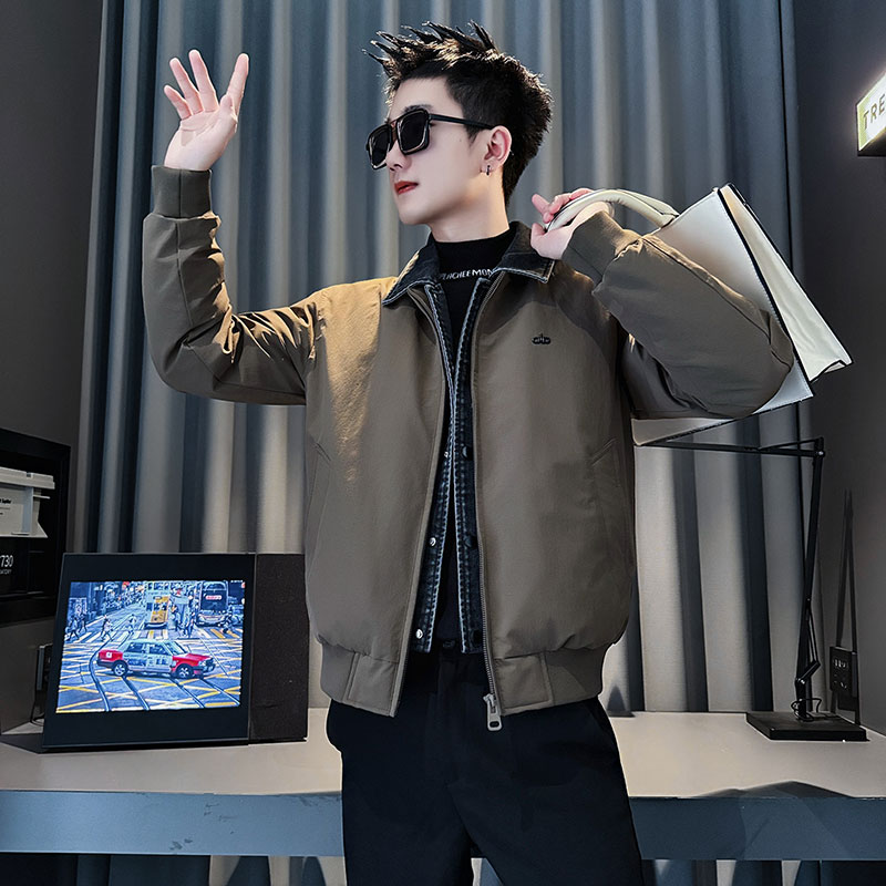 MF90-P148控198冬季社会小伙加厚保暖立领假两件棉服外套卡色2,男装棉衣,电商A220