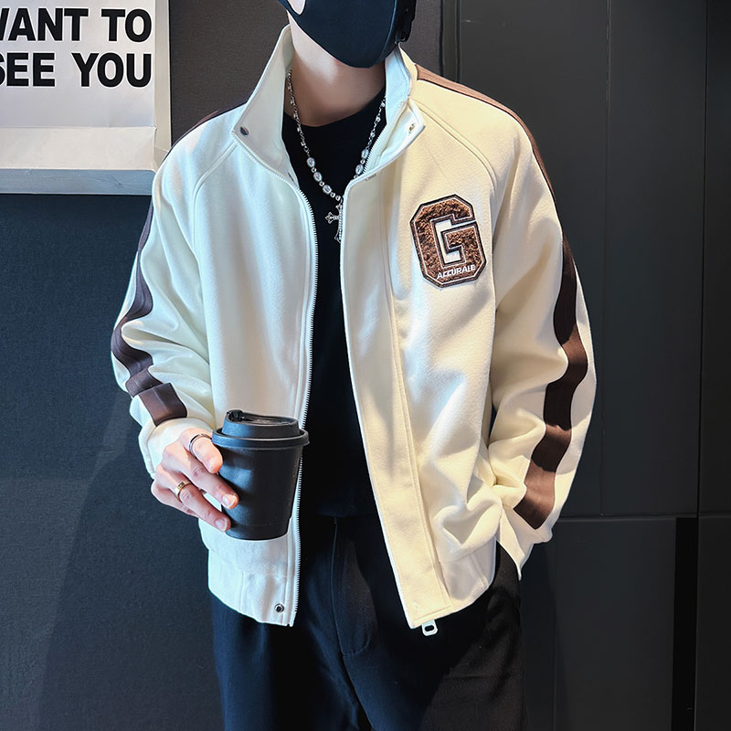 SJ49-P108 控148 秋装社会小伙夹克外套男潮店主风上衣 白色2图片