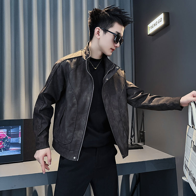 SJ160-P128控168秋冬装社会小伙皮衣夹克外套店主风潮上衣黑2,男装夹克,电商A220