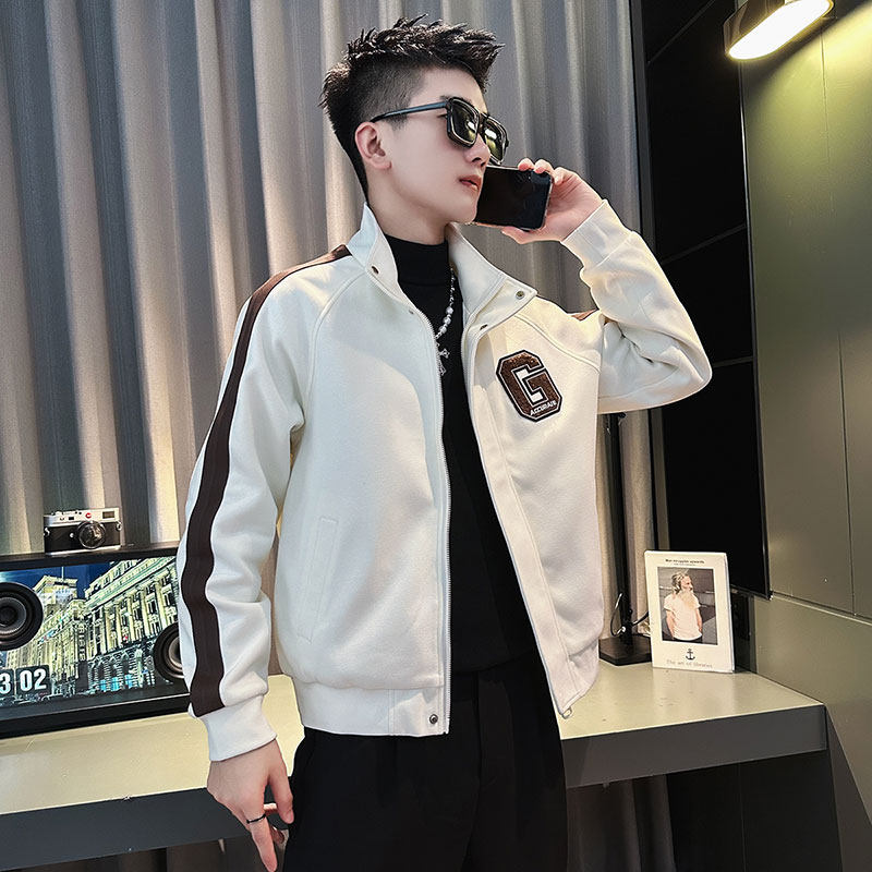 SJ49-P108 控148 秋装社会小伙夹克外套男潮店主风上衣 白色1图片