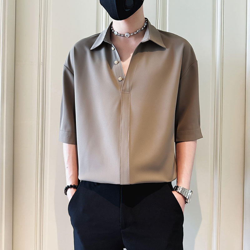 SC147-P58 控78 社会小伙店主风男潮中袖衬衣短袖衬衫 卡2图片