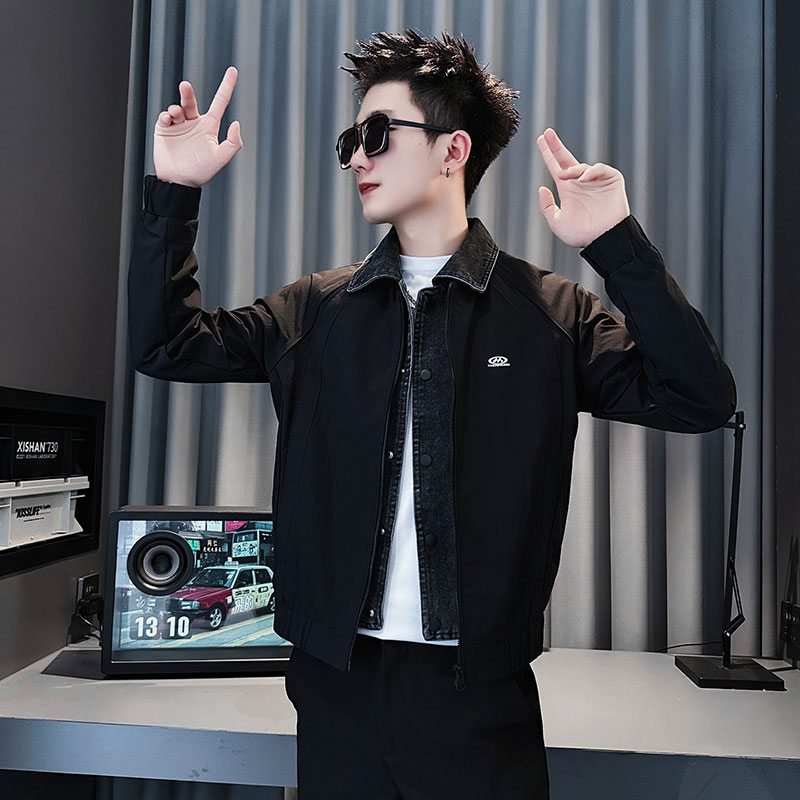 SJ153-P108控148社会小伙夹克外套假两件男潮店主风上卡其色2,男装夹克,电商A220