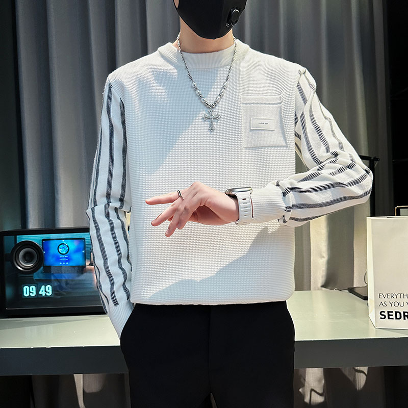 SM80-P78控108社会小伙店主风男潮毛衣针织衫白3,男装针织衫/毛衣,电商A220