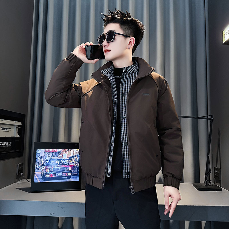 MF89-P148控198冬季社会小伙加厚保暖立领假两件棉服外套咖色2,男装棉衣,电商A220