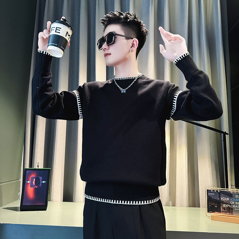 SM91-P78 控108 社会小伙店主风男潮毛衣针织衫 黑1图片