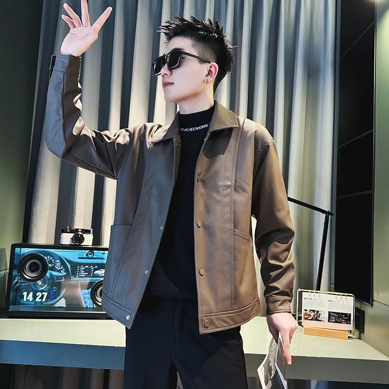 SJ109-P128控168社会小伙皮衣秋冬夹克外套店主风潮上衣咖1,男装夹克,电商A220