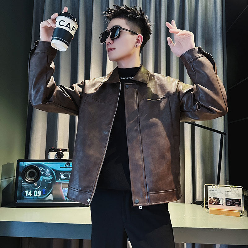 SJ100-P128控168秋冬装社会小伙皮衣夹克外套店主风潮上衣咖2,男装夹克,电商A220