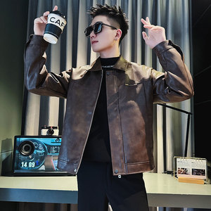 SJ100-P128 控168 秋冬装社会小伙皮衣夹克外套店主风潮上衣 咖2图片