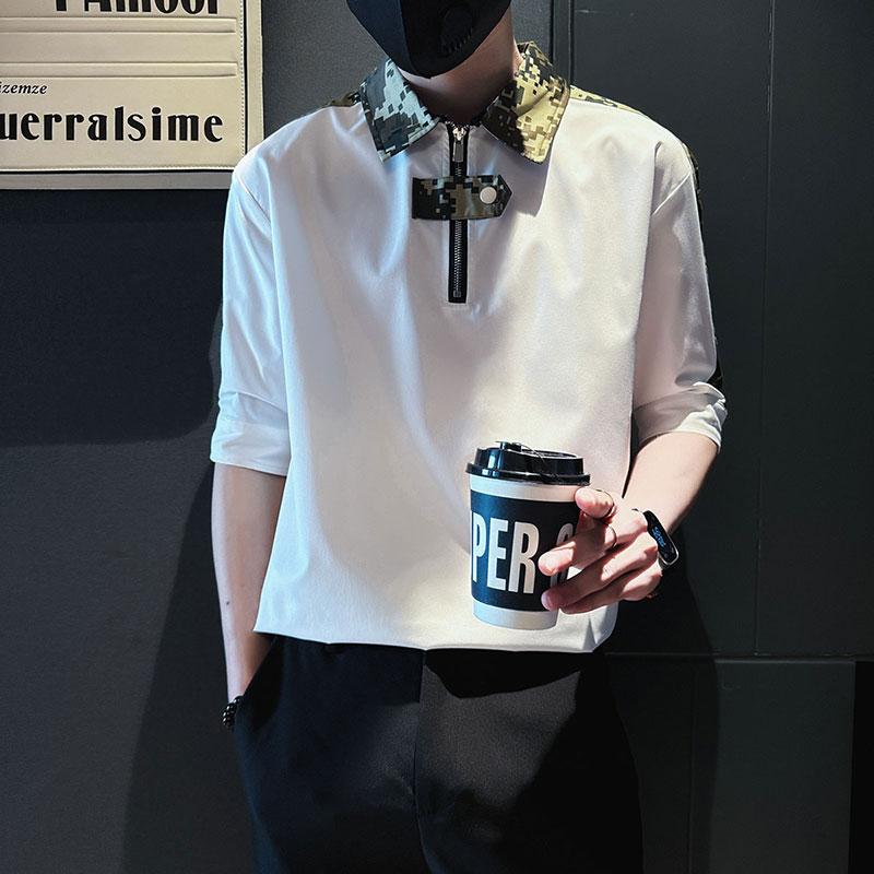SC129-P58控78夏季男士衬衣男潮迷彩拼接衬衣短袖衬衫白色2,男装衬衫,电商A220