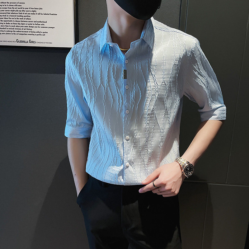 SC40-P58控78春夏男士衬衣男潮中袖衬衣休闲七分袖衬衫长袖白2,男装衬衫,电商A220