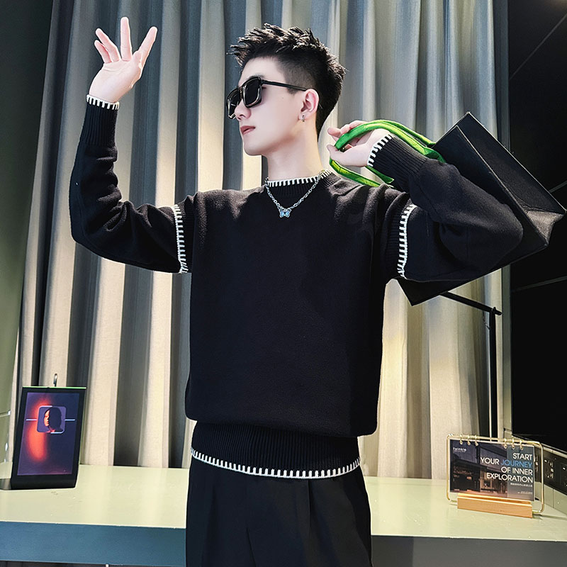 SM91-P78控108社会小伙店主风男潮毛衣针织衫白1,男装针织衫/毛衣,电商A220