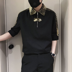 SC129-P58 控78 夏季男士衬衣男潮迷彩拼接衬衣短袖衬衫 白色2图片
