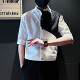 SC131-P58控78夏季男士衬衣男潮拼接衬衣短袖衬衫黑2，男装衬衫，电商A220