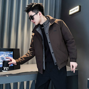 MF89-P148 控198  冬季社会小伙加厚保暖立领假两件棉服外套咖色2图片