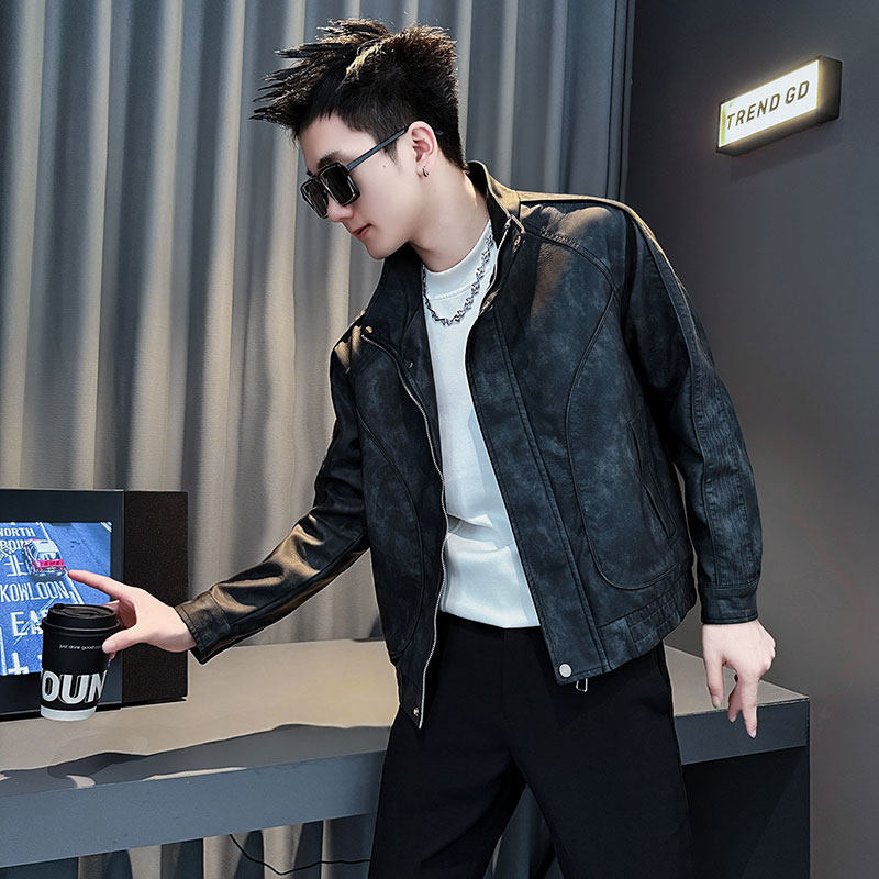 SJ160-P128 控168 秋冬装社会小伙皮衣夹克外套店主风潮上衣 黑2图片