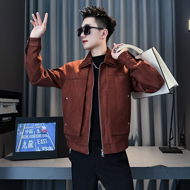 SJ163-P128控168秋冬装社会小伙鹿皮绒夹克外套店主风上衣黑1,男装夹克,电商A220