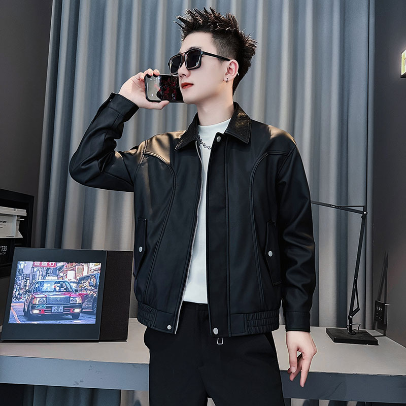SJ157-P128控168秋冬装社会小伙皮衣夹克外套店主风潮上衣黑2,男装夹克,电商A220