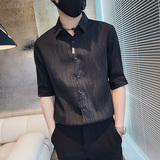 SC40-P58控78春夏男士衬衣男潮中袖衬衣休闲七分袖衬衫长袖黑2，男装衬衫，电商A220