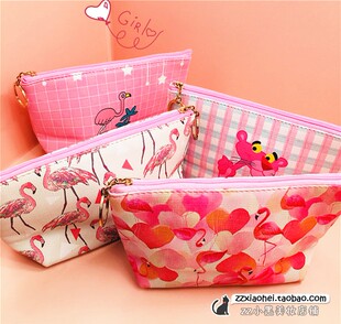 ZZ小黑韩版小清新粉红火烈鸟粉红豹化妆包可爱少女心收纳包洗漱