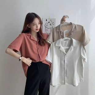 领宽松雪纺短袖 设计感小众衬衫 西装 薄款 上衣女 学生气质衬衣夏新款