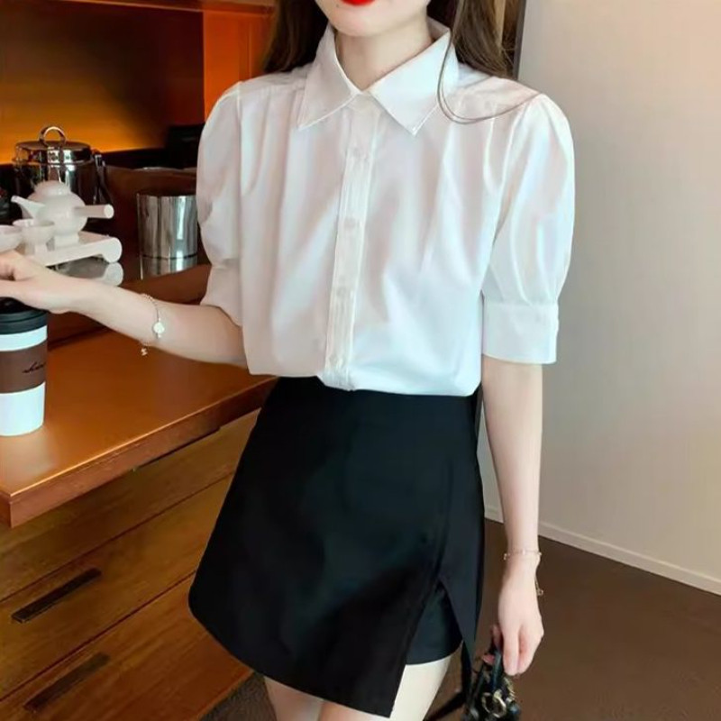 夏季白色女士雪纺衬衫职业女夏装2025新款上衣职场轻熟风短袖衬衣