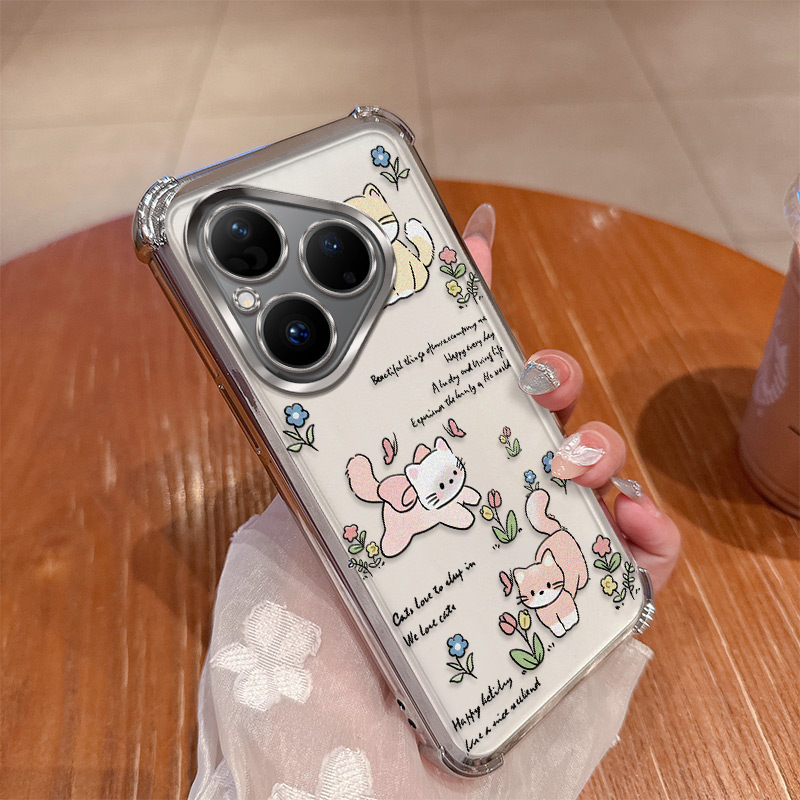 可爱小猫适用华为pura80pro手机壳pure80ultra保护p80u硅胶套镜头全包por十气囊防摔uitra透明软壳男女超薄潮