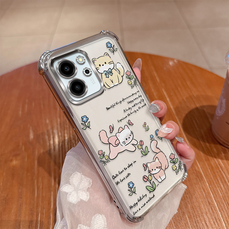 可爱猫咪适用华为荣耀80se手机壳GIA一AN80卡通5G硅胶套honor全包GIAAN防摔es透明软壳8ose曲屏e女新款高颜值