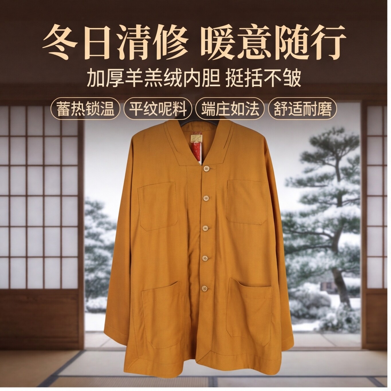相牌僧服冬季加绒加厚短褂套装秋冬精纺棉布保暖小褂出家师父僧衣