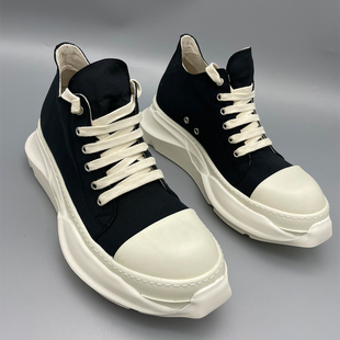 2025新春秋款黑色白底R低帮男鞋厚底增高暗黑松糕百搭男女同款鞋