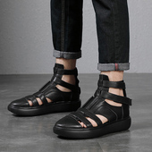 夏季 潮 松糕包头牛皮增高罗马凉靴高帮镂空绑带真皮沙滩鞋 男士 凉鞋