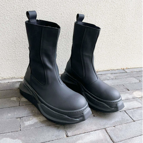 男士靴子复古圆头中筒厚底增高