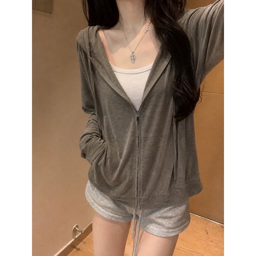 咖色连帽拉链卫衣女秋冬季新款慵懒宽松休闲外套显瘦复古长袖上衣图片