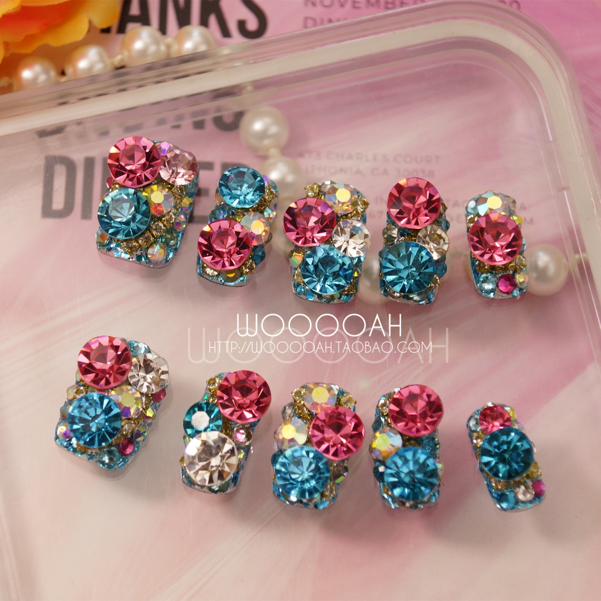 炫目湖蓝2025满钻穿戴甲