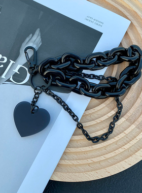 kokoo 沉眠汽车钥匙扣黑色爱心链条挂件isn风高冷装饰姐妹礼物