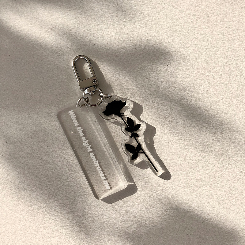 Kokoo 暗黑玫瑰钥匙扣黑白欧美时尚亚克力原创设计装饰包挂链INS