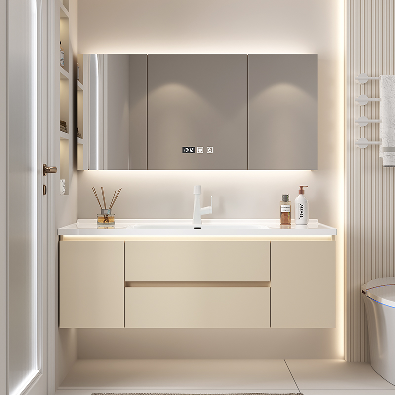 御星琪实木一体陶瓷盆浴室柜组合