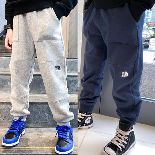 秋冬新款男女儿童纯棉针织毛圈刺绣加绒卫裤休闲运动长裤束脚裤潮