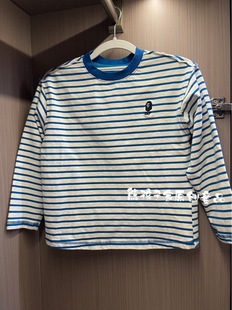 儿童金典学院风海军蓝条纹刺绣长袖针织T恤男女童打底衫上衣