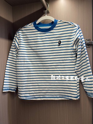 儿童金典学院风海军蓝条纹刺绣长袖针织T恤男女童打底衫上衣