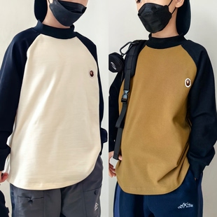 儿童秋冬款半高领羊绒棉加绒加厚保暖插肩袖打底衫男女童内搭上衣