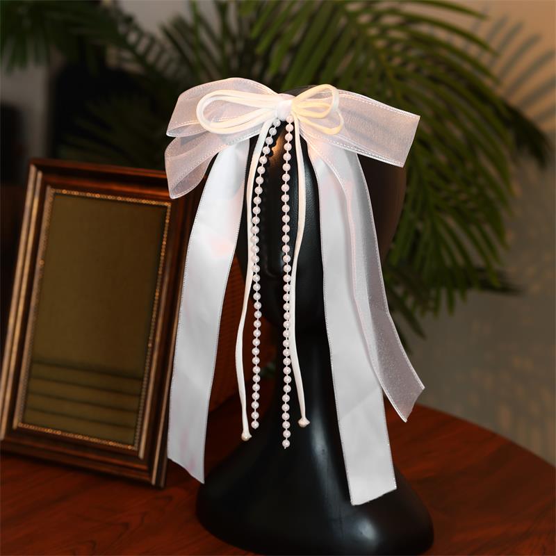 超仙丝带蝴蝶结长飘带发夹新娘头饰白色汉服礼服姐妹团伴娘发饰