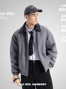 IDLE IDOL男士90%鸭绒翻领男西装外套老钱风羽绒服秋冬工装风夹克