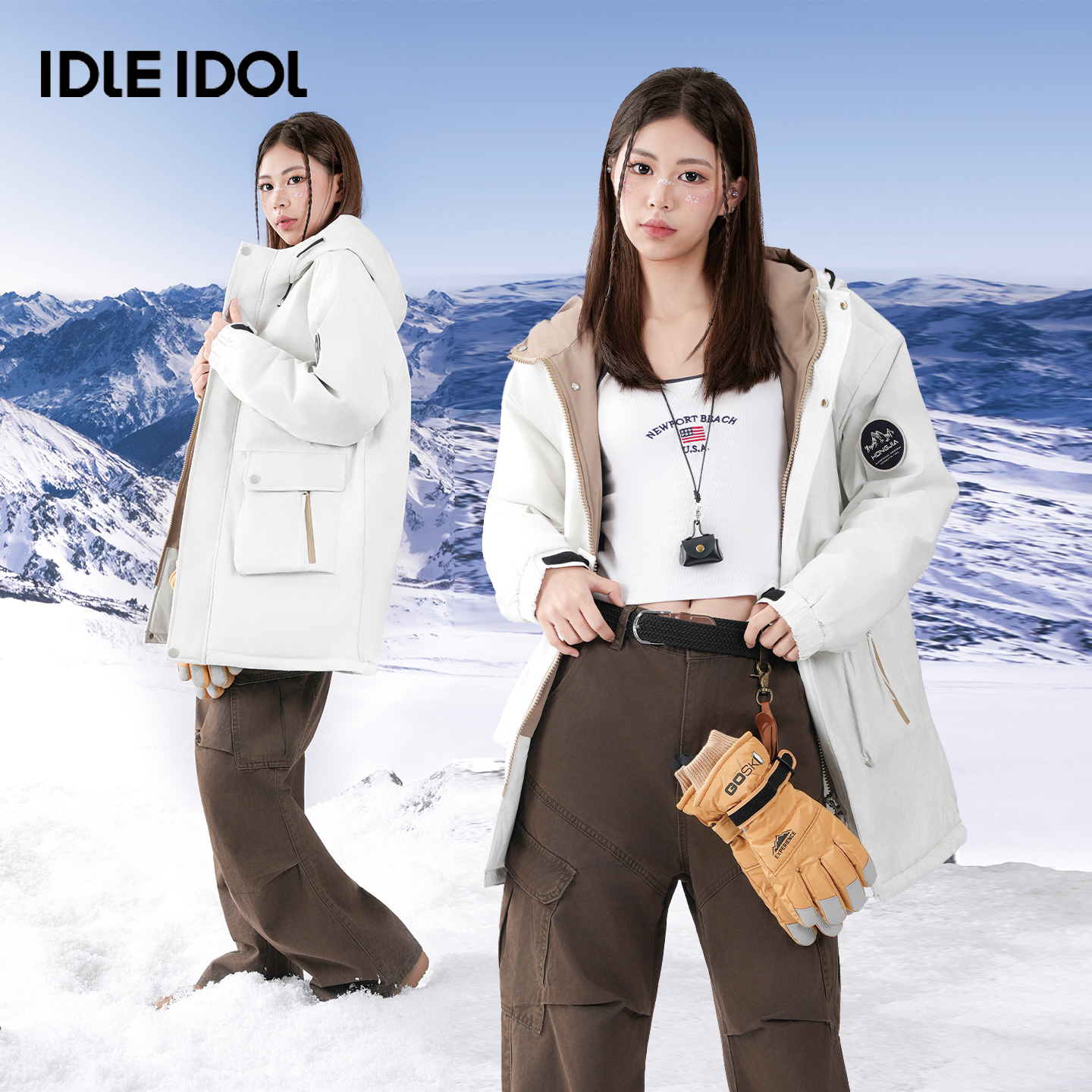 IDLEIDOL扎染中长防风羽绒服