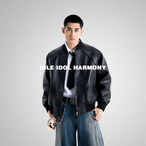 IDLEIDOL美式复古百搭皮衣夹克