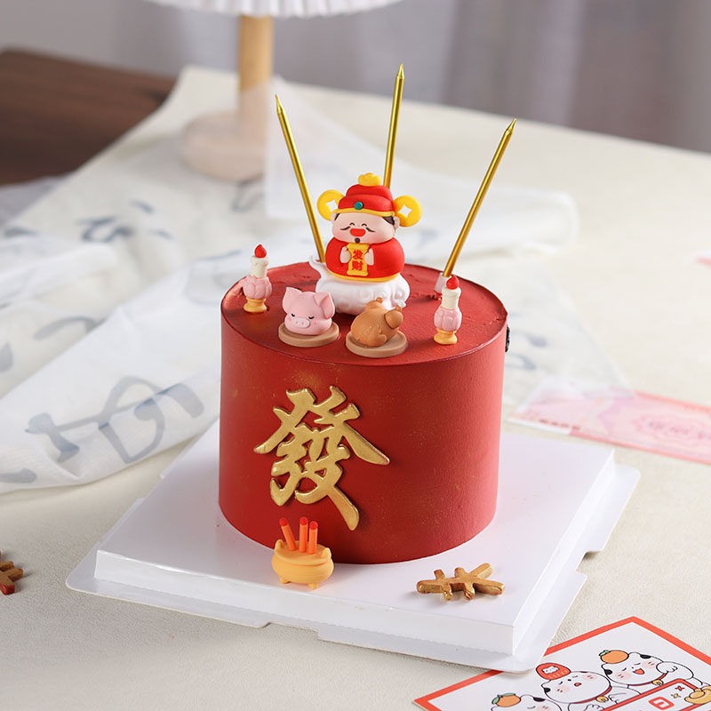 软胶贡品猪头插件网红搞怪卡通财神爷蛋糕摆件祝寿生日蛋糕装饰品