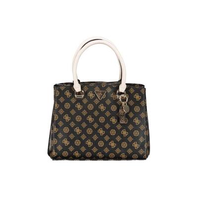 代购GUESS女士手提包便携日常使用可手提可肩背棕色白色印花图案