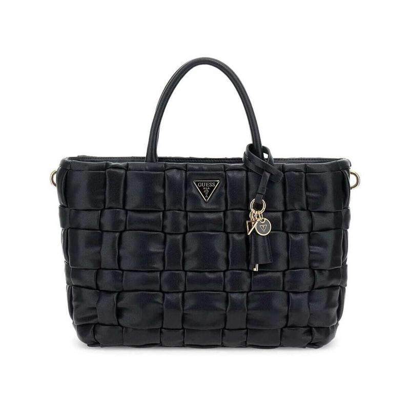 代购GUESS女士手提包大容量日常携带可手提配饰挂件黑色编织纹理