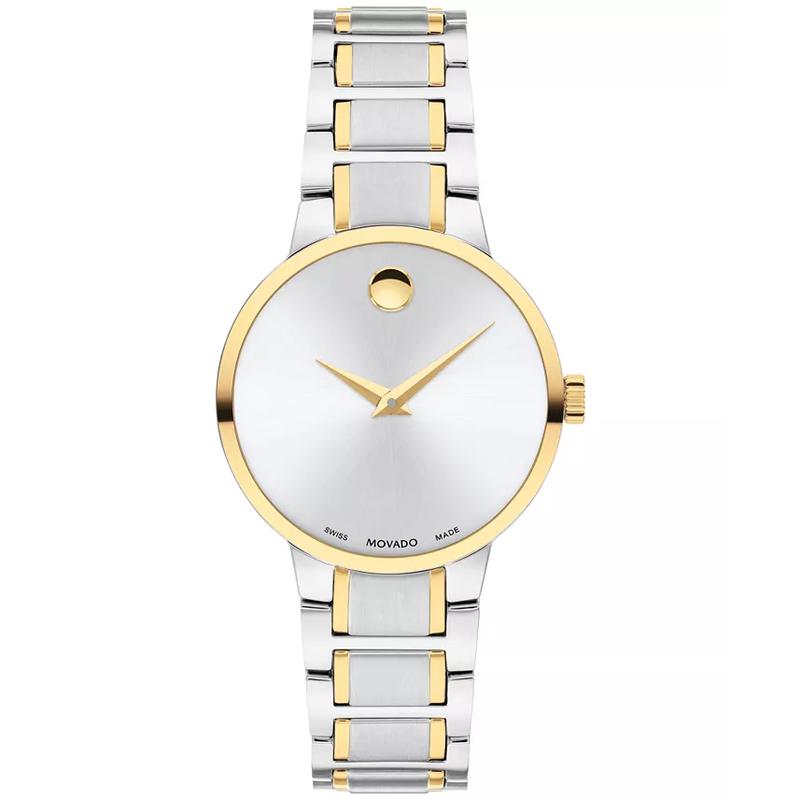 Movado/摩凡陀女表瑞士石英不锈钢黄镀金mm银盘防水表带