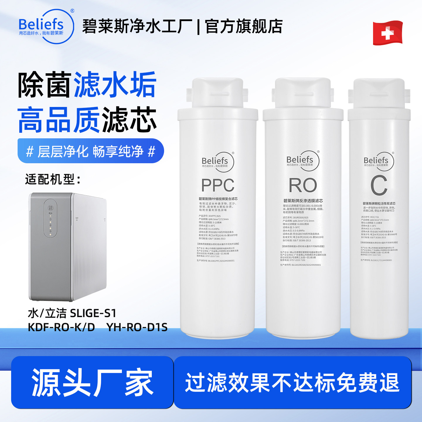 碧莱斯适用水立洁SLIGE S1集成水路净水器通用全套PPC/RO膜/C滤芯